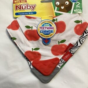 Nuby Red and White Apple Print Teething Bibs